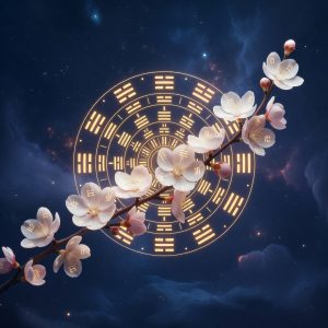 Plum blossom with cosmic I Ching mandala - Premium Features